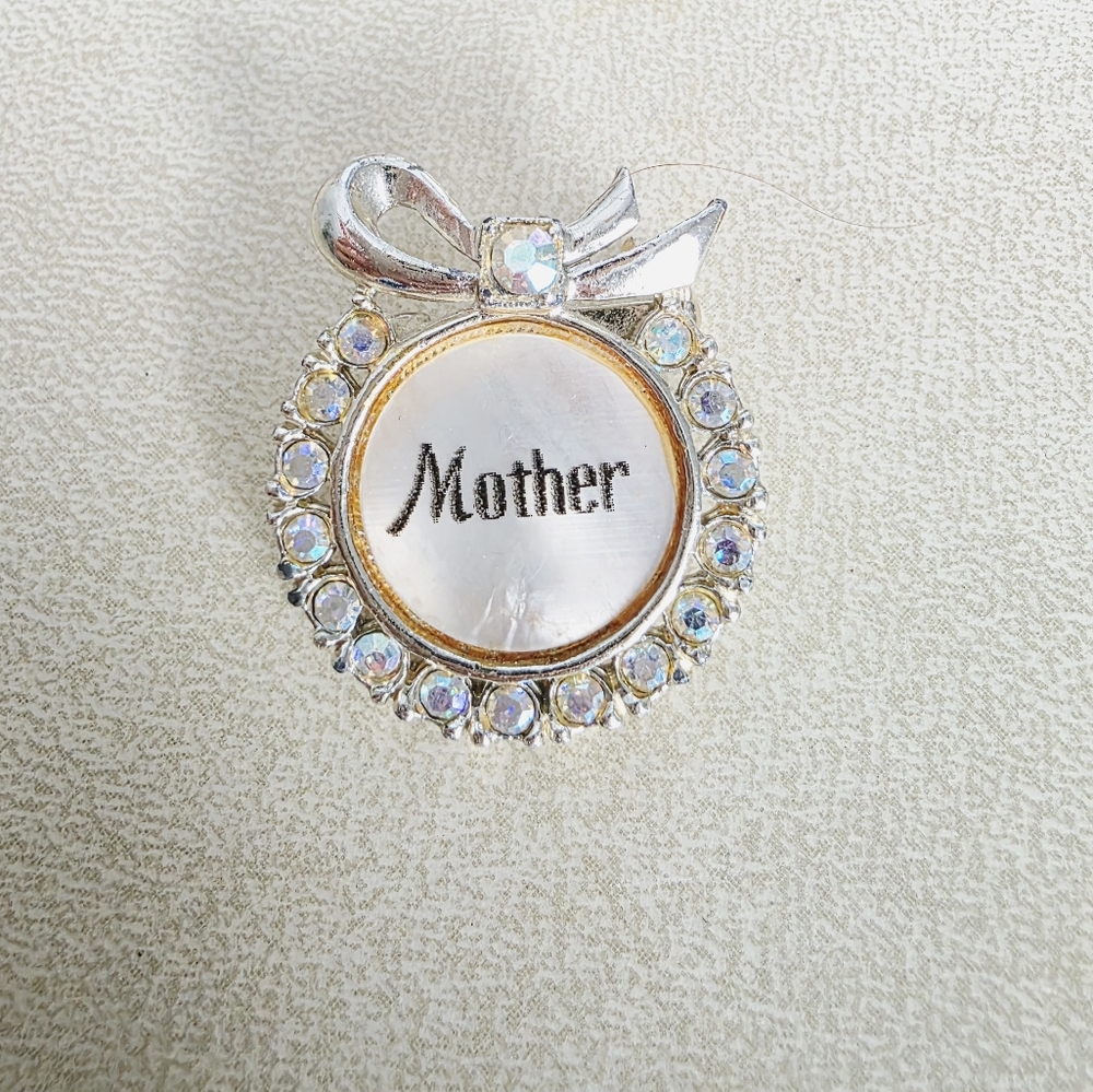 Vintage Silver and Gold 'Mother' Brooch with Rhinestones